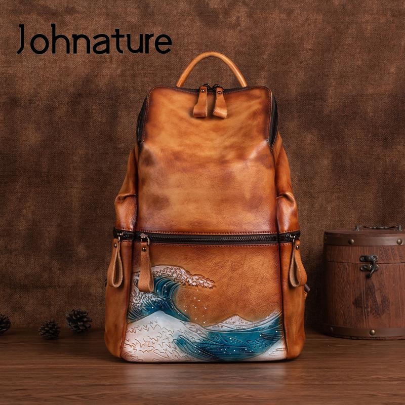 Johnature Genuine Leather Wome - Leather Backpack Vintage ulasan dan harga