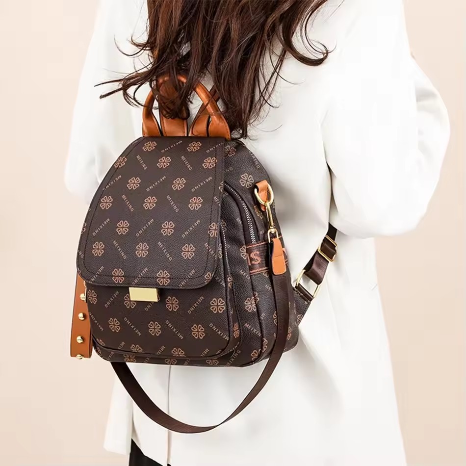 Retro Printed Backpack Women P - Leather Backpack Vintage ulasan dan harga
