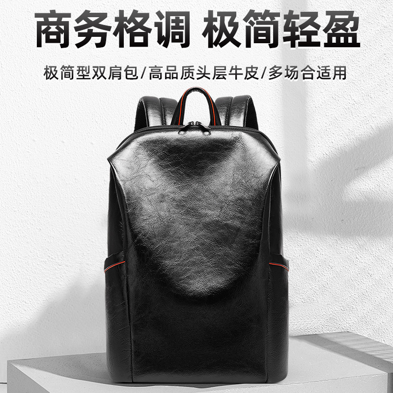 Men's Black Genuine Leather Ba - Leather Backpack Vintage ulasan dan harga