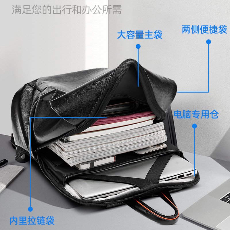 Men's Black Genuine Leather Ba - Leather Backpack Vintage ulasan dan harga